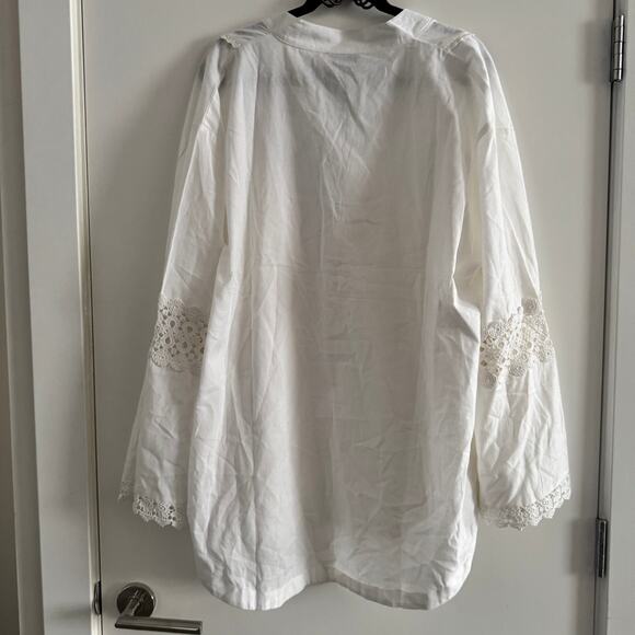 New Tuckernuck Blanc Piper Lace Tunic White Round Split Neck Long Sleeve Sz 3XL - Picture 8 of 8